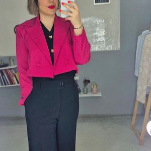 کت زنانه کراپ سرخابی