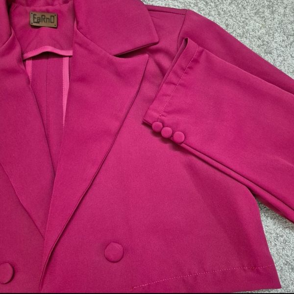 کت زنانه کراپ سرخابی