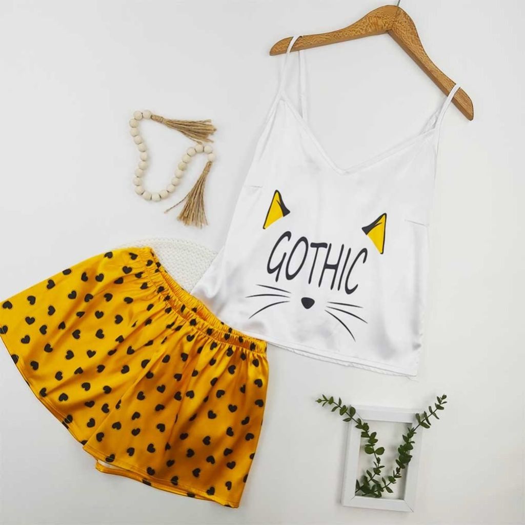 خرید اینترنتی لباس خواب زنانه تاپ شورتک طرح گربه 99