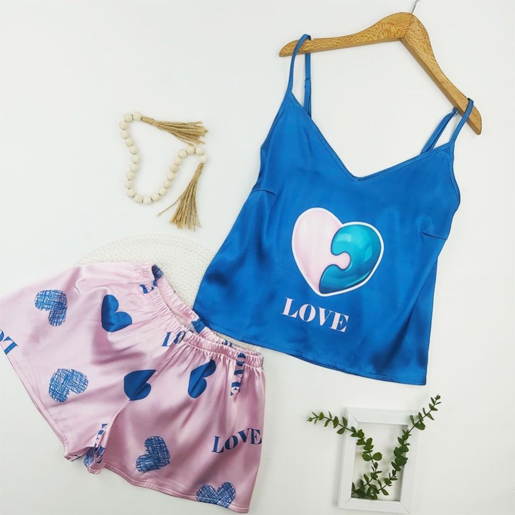 خرید اینترنتی لباس خواب زنانه تاپ شورتک طرح قلب 99