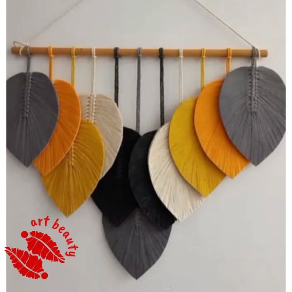 دیوارکوب اویز برگ مکرومه بافی طرح عکاس