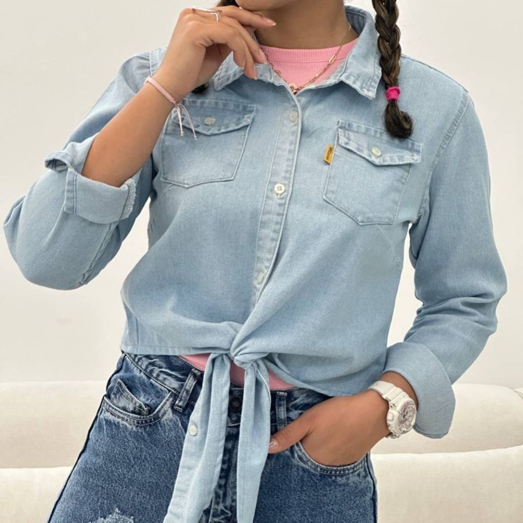 خرید انلاین شومیز جین گره ای