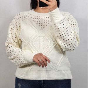 مشخصات بلوز بافت کراپ زنانه زنبوری ژور وسط لوزی آستین بلند