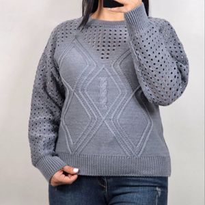 قیمت ارزان بلوز بافت کراپ زنانه زنبوری ژور وسط لوزی آستین بلند