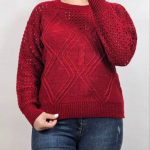 خرید آنلاین بلوز بافت کراپ زنانه زنبوری ژور وسط لوزی آستین بلند