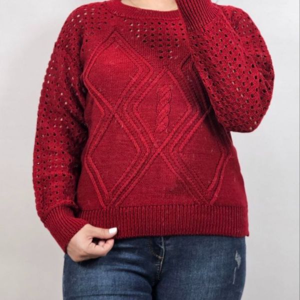 بافت زنانه زنبوری یقه گرد آستین بلند