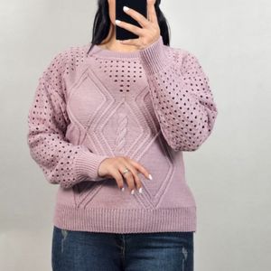 خرید انلاین بلوز بافت کراپ زنانه زنبوری ژور وسط لوزی آستین بلند