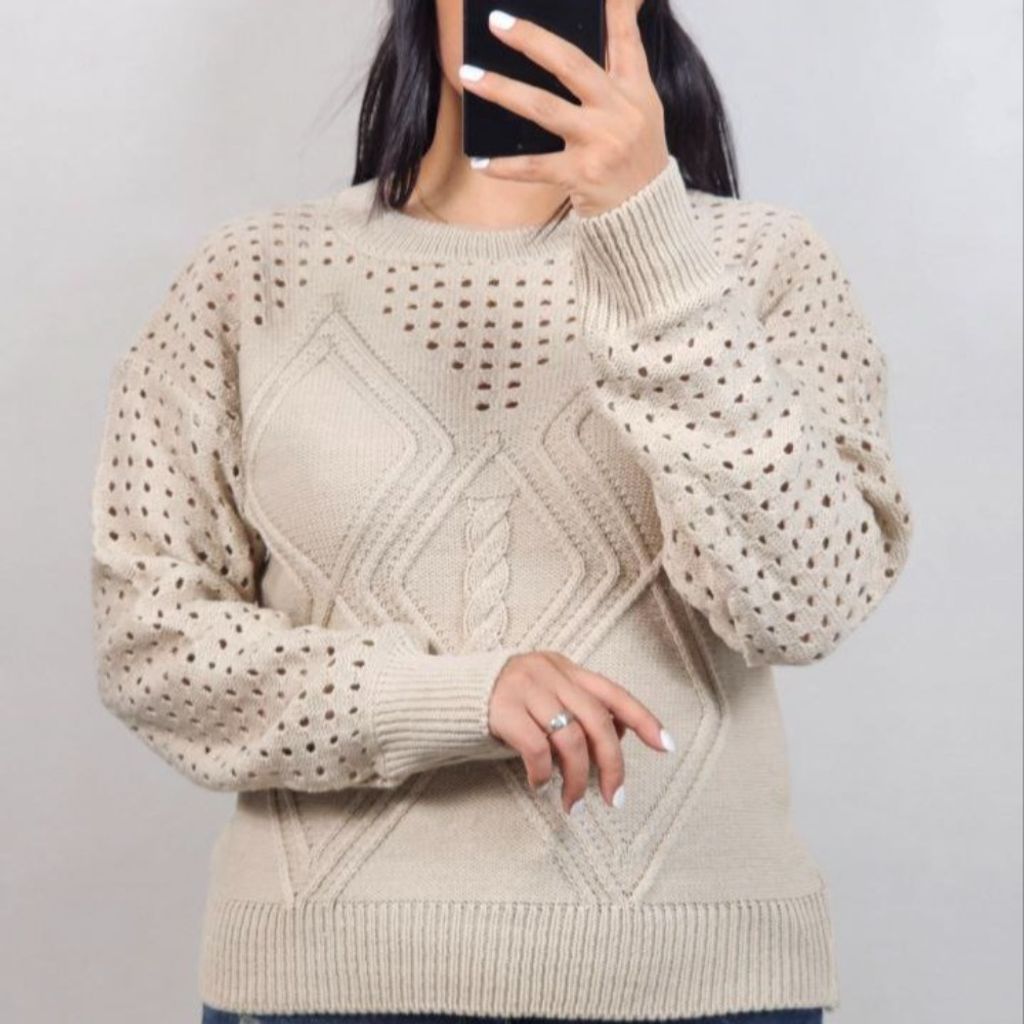 قیمت بلوز بافت کراپ زنانه زنبوری ژور وسط لوزی آستین بلند