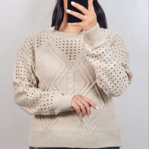 قیمت بلوز بافت کراپ زنانه زنبوری ژور وسط لوزی آستین بلند