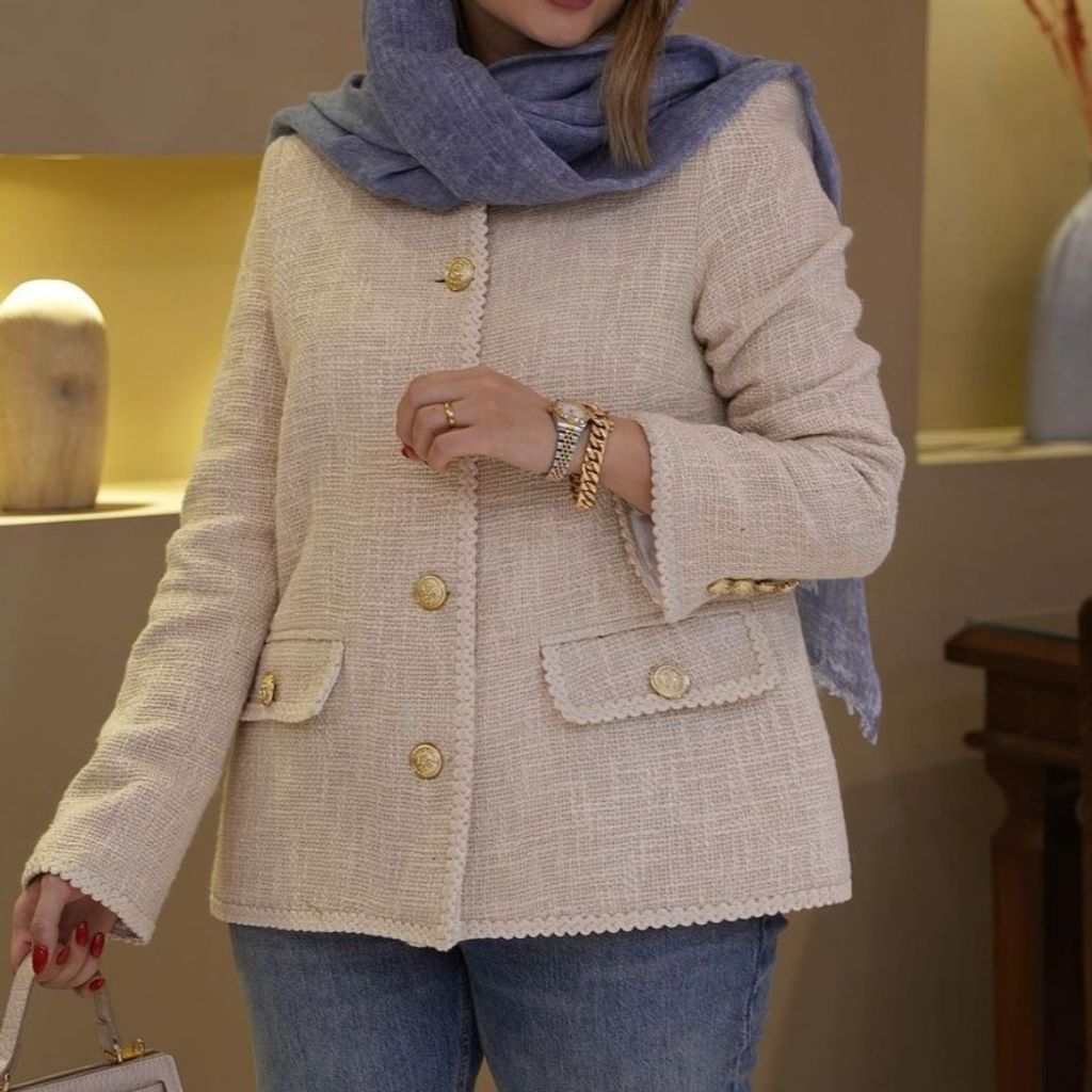 خرید اینترنتی کت زنانه آستردار شانل مدل رونیکا