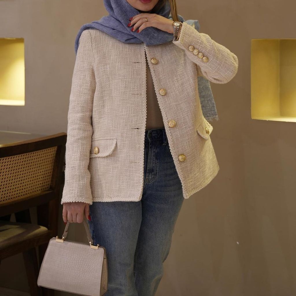 فروش اینترنتی کت زنانه آستردار شانل مدل رونیکا