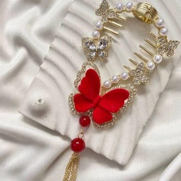 گیره مو گوجه ای پروانه مخمل