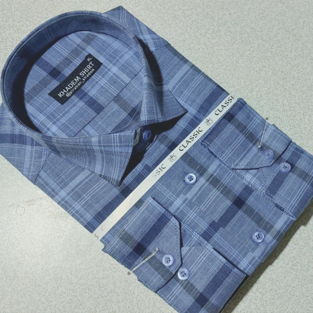 خرید اینترنتی پیراهن تترون مردانه کلاسیک چهارخونه کد03