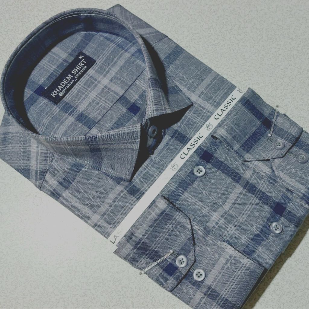 قیمت ارزان پیراهن تترون مردانه کلاسیک چهارخونه کد05