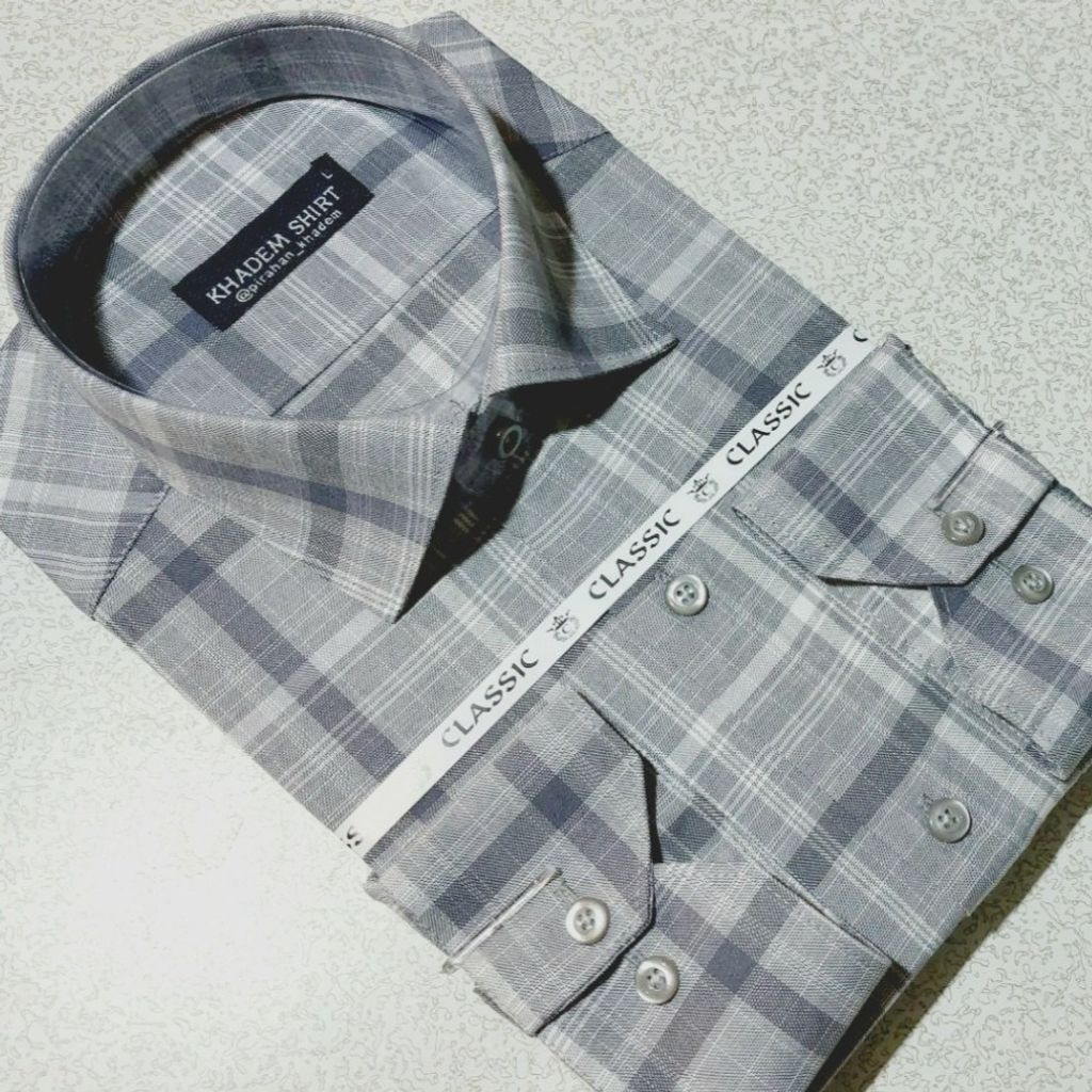 قیمت ارزان پیراهن تترون مردانه کلاسیک چهارخونه کد06