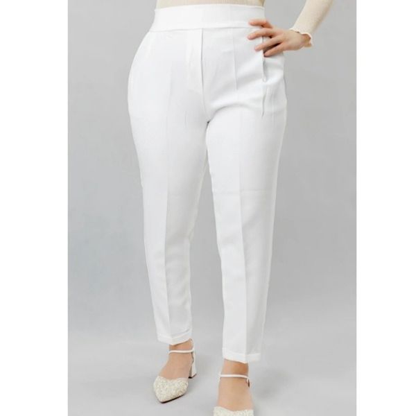 شلوار زنانه مام پاکتی سفید کرپ مازراتی سایز لارج یا 40