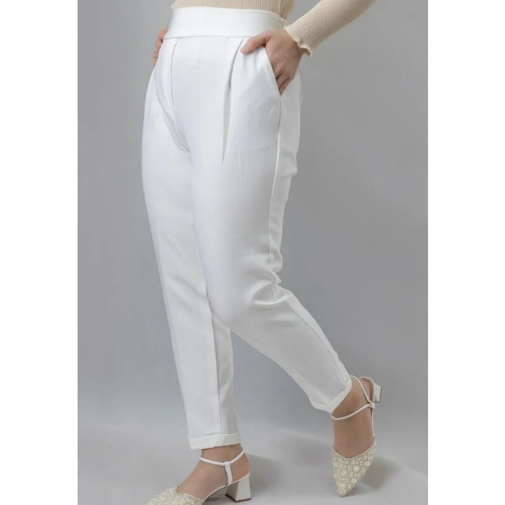 خرید اینترنتی شلوار زنانه مام پاکتی سفید کرپ مازراتی سایز لارج یا 40