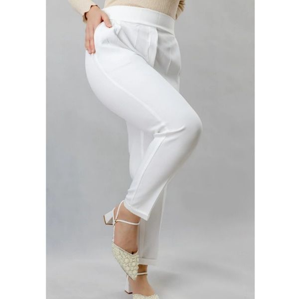 شلوار زنانه مام پاکتی سفید کرپ مازراتی سایز لارج یا 40