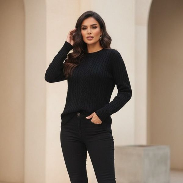 بافت بلند یقه گرد زنانه مارپیچ