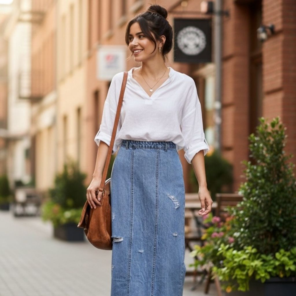 مشخصات دامن جین پشت چاکدار