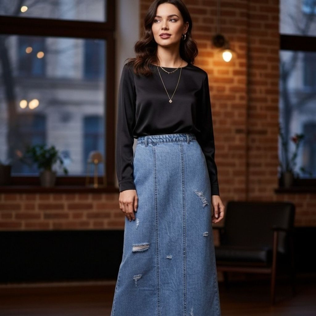 قیمت دامن جین پشت چاکدار