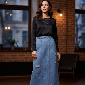 قیمت دامن جین پشت چاکدار