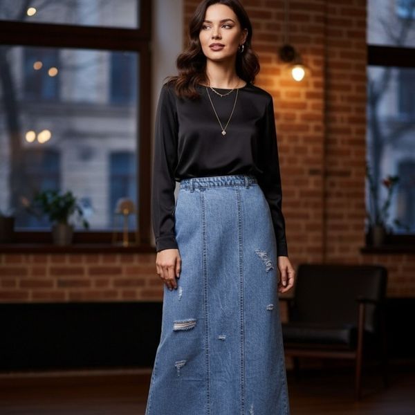 دامن جین پشت چاکدار