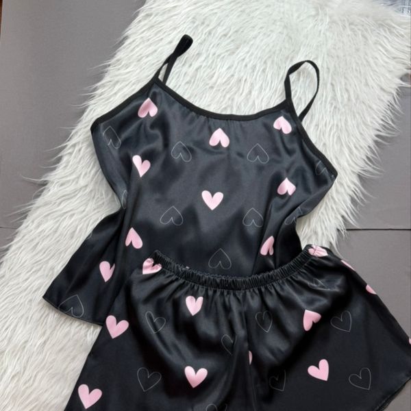 ست تاپ و شلوارک ساتن قلبی