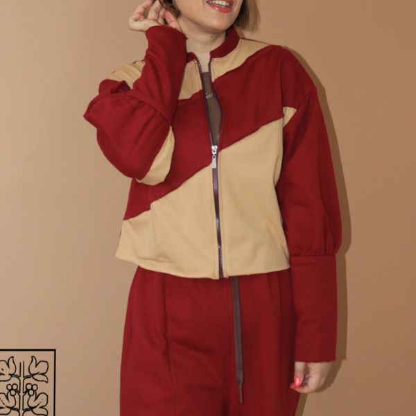 سوییشرت زرشکی دو رنگ