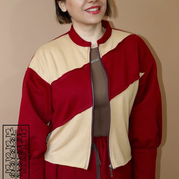 سوییشرت زرشکی دو رنگ