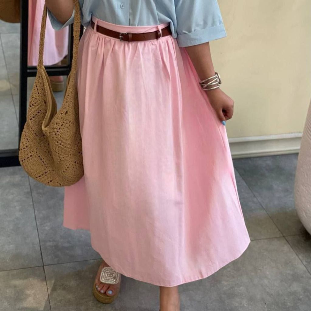 قیمت دامن لنین زارا زنانه + کمربند چرم