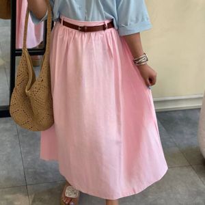 خرید اینترنتی دامن لنین زارا ساده + کمربند چرم