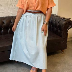 خرید آنلاین دامن لنین زارا ساده + کمربند چرم