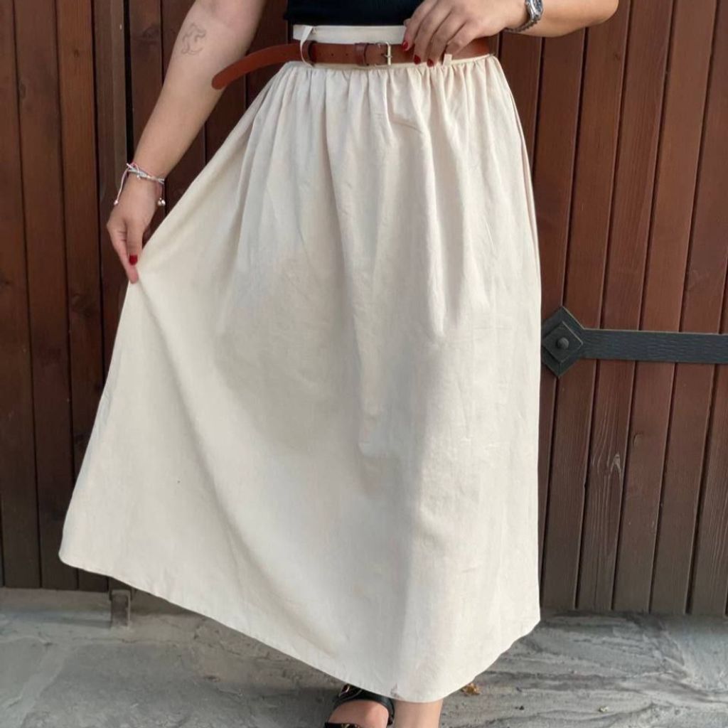 قیمت دامن لنین زارا ساده + کمربند چرم