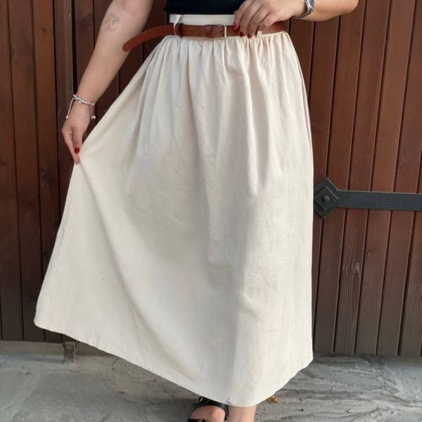 دامن لنین زارا ساده + کمربند چرم