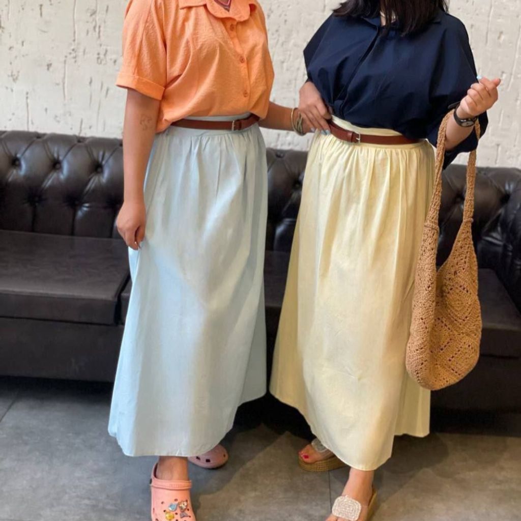 خرید آنلاین دامن لنین زارا ساده + کمربند چرم