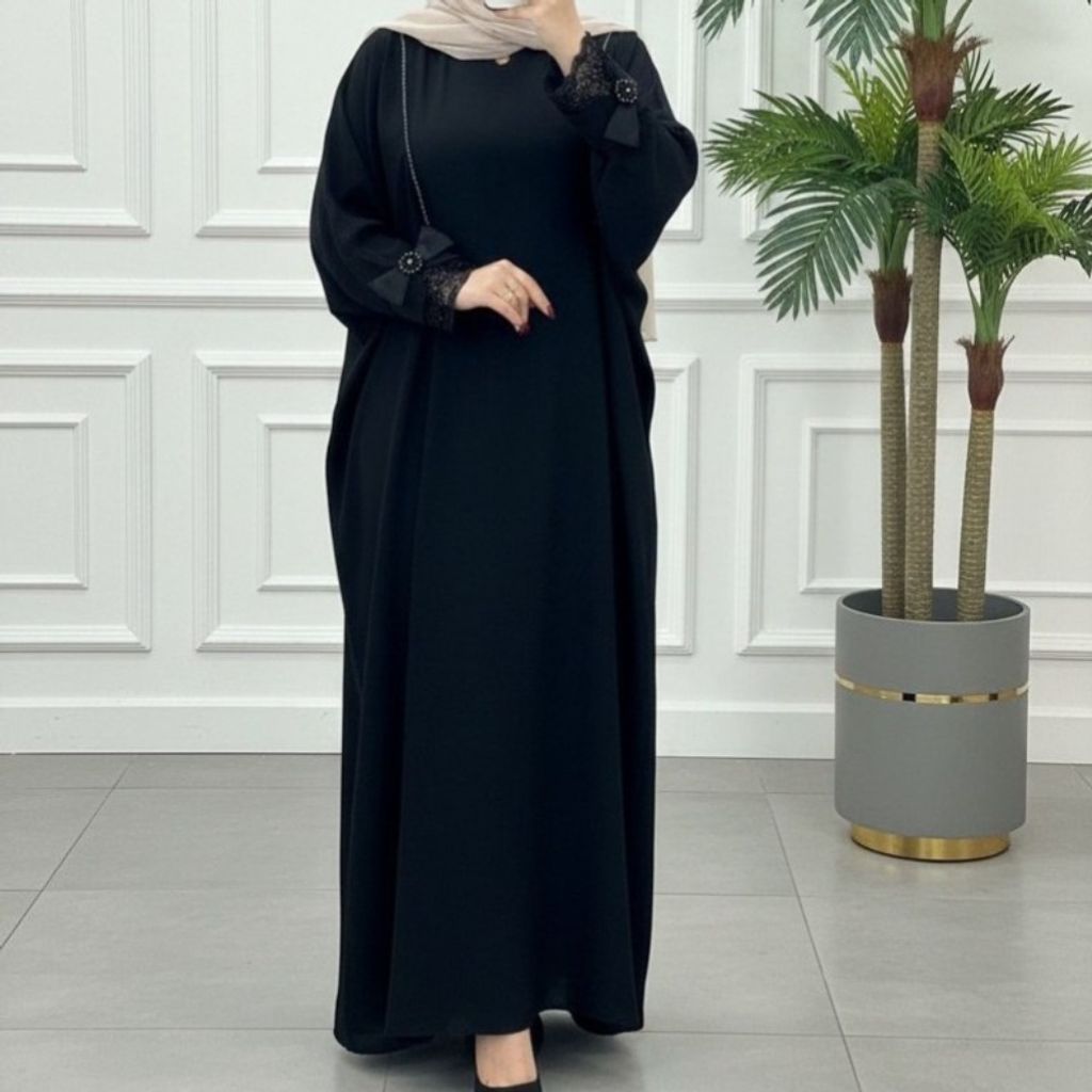 خرید آنلاین مانتو عبایی آستین پاپیون