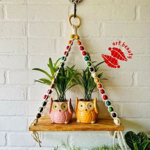 شلف چوبی مکرومه مهره دار طرح طاووس