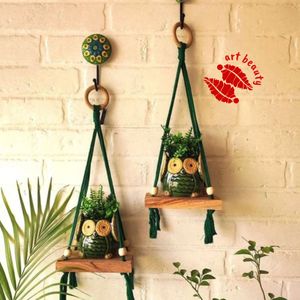 شلف چوبی مدرن مکرومه بافی طرح آبشار