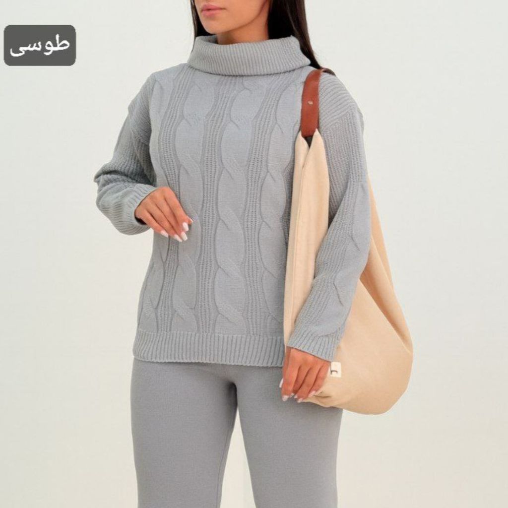 قیمت ارزان ست بافت  زنانه طرح یقه شل مارپیچی