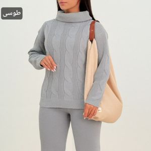 قیمت ارزان ست بافت  زنانه طرح یقه شل مارپیچی