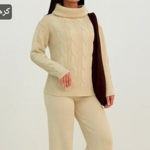 قیمت ارزان ست بافت  زنانه طرح یقه شل مارپیچی