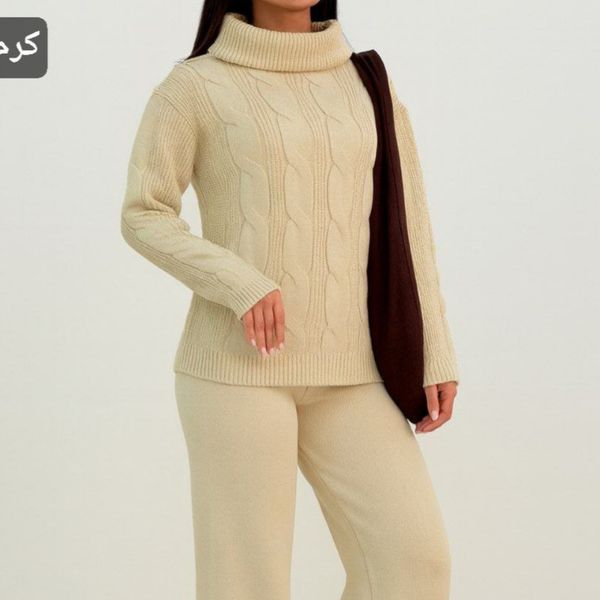 ست بافت  زنانه طرح یقه شل مارپیچی