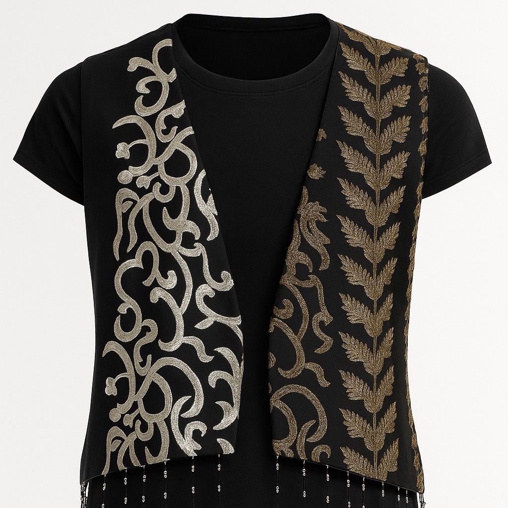 فروش اینترنتی جلیقه سوزن دوزی و پولک دوزی شده پایین ریشه دار