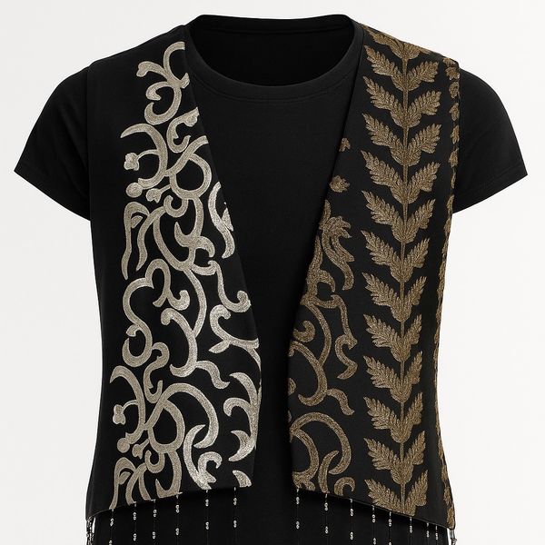 جلیقه سوزن دوزی و پولک دوزی شده پایین ریشه دار