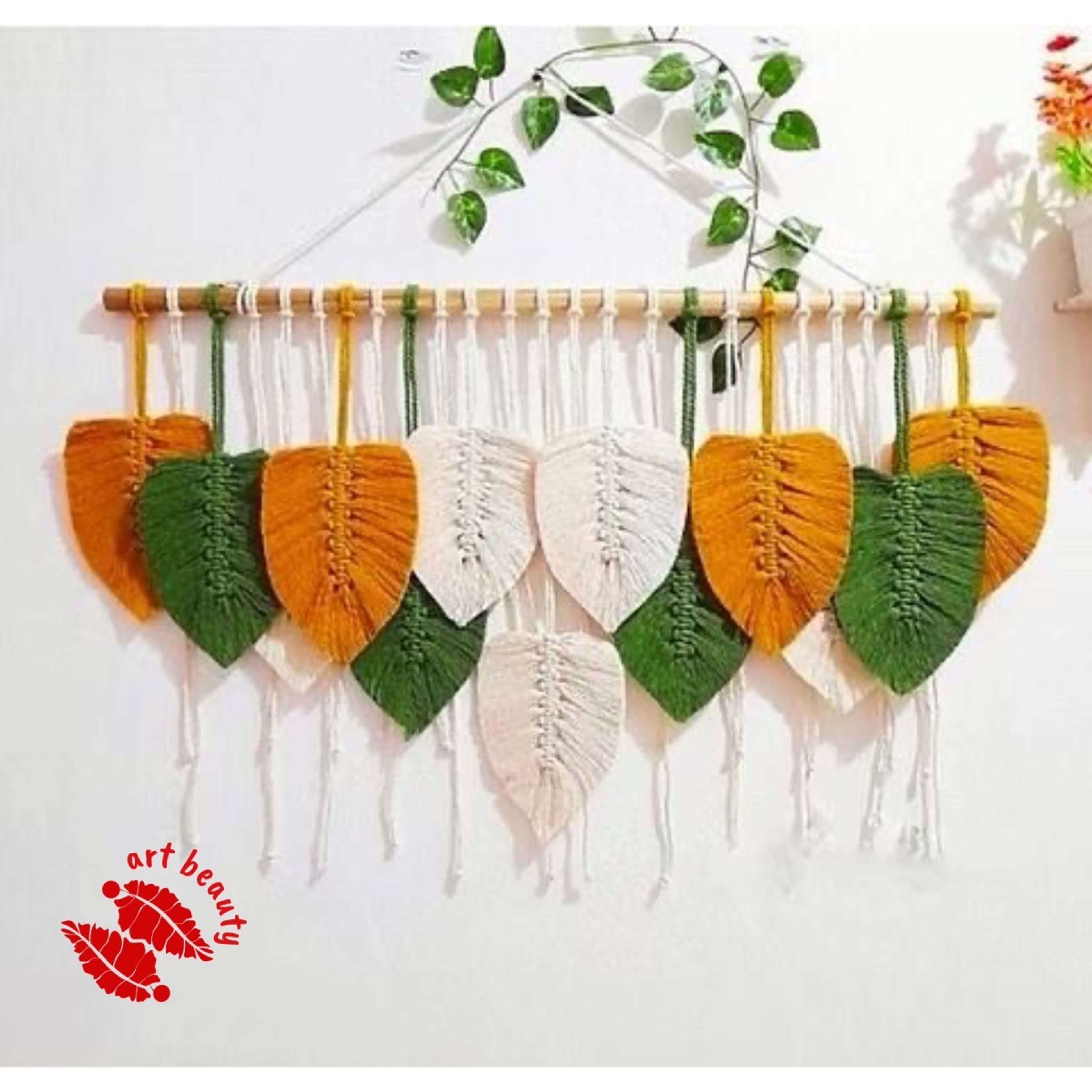 قیمت ارزان دیوارکوب برگ مکرومه بافی طرح اویز دار نیوشا