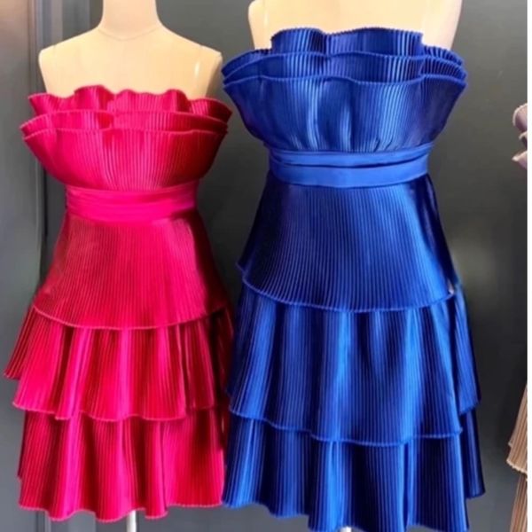 پیراهن مجلسی میدی دکلته پلیسه عروسکی پلیسه طبقه ای پرنسسی مجلسی زنانه