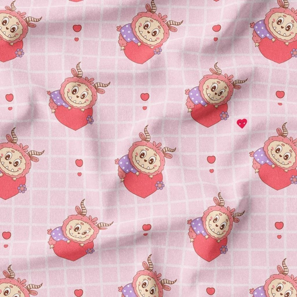 خرید اینترنتی پارچه مخمل روبالشی پارچه باما طرح لبوبو کد 5014692