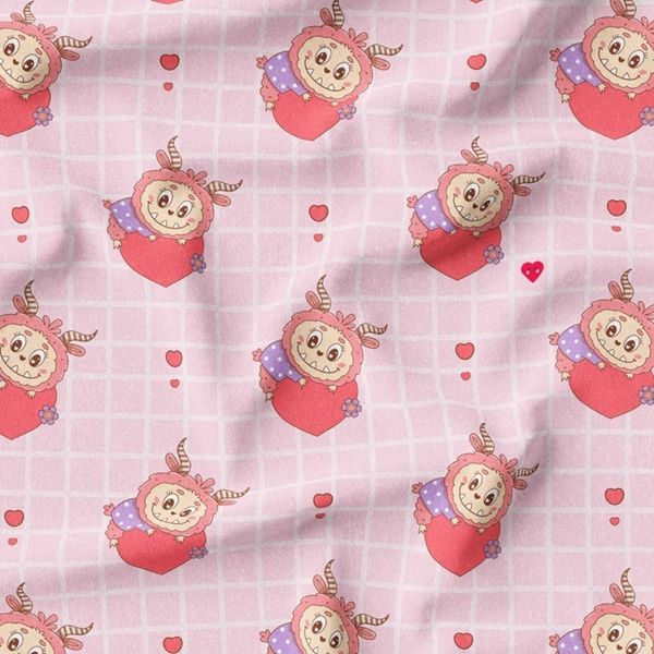 پارچه مخمل روبالشی پارچه باما طرح لبوبو کد 5014692