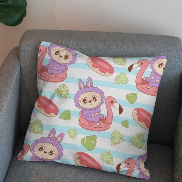 پارچه مخمل روبالشی پارچه باما طرح لبوبو کد 5014697